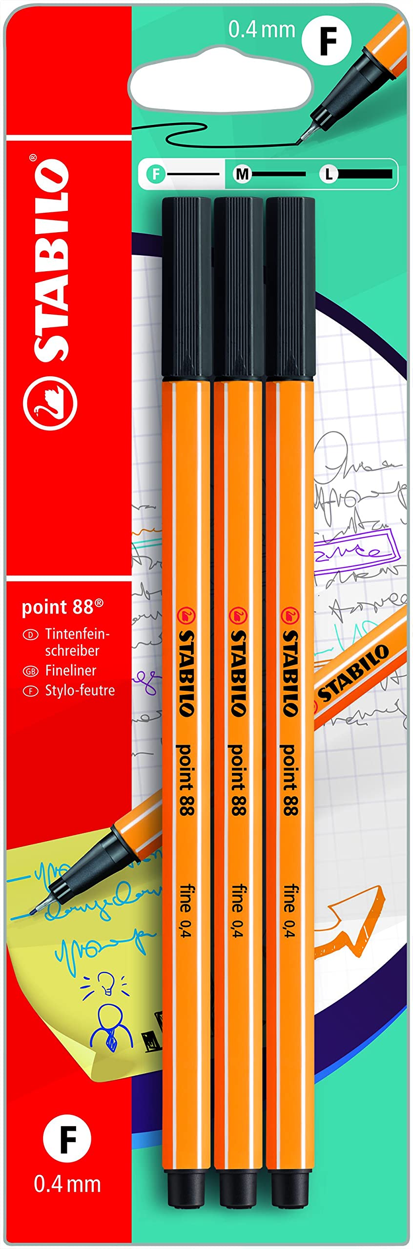 STABILO point 88 Fineliners Zwart - 3dlg.