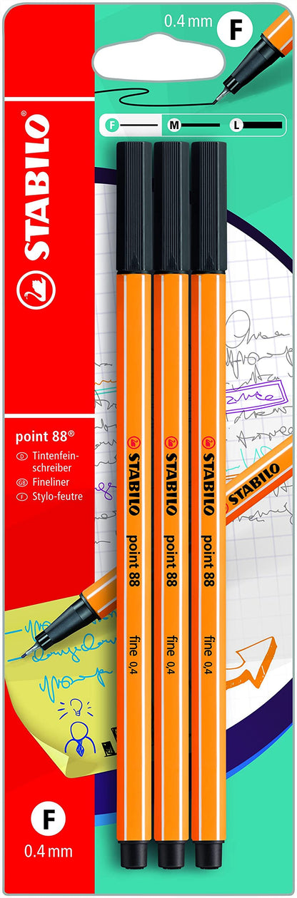 STABILO point 88 Fineliners Zwart - 3dlg.