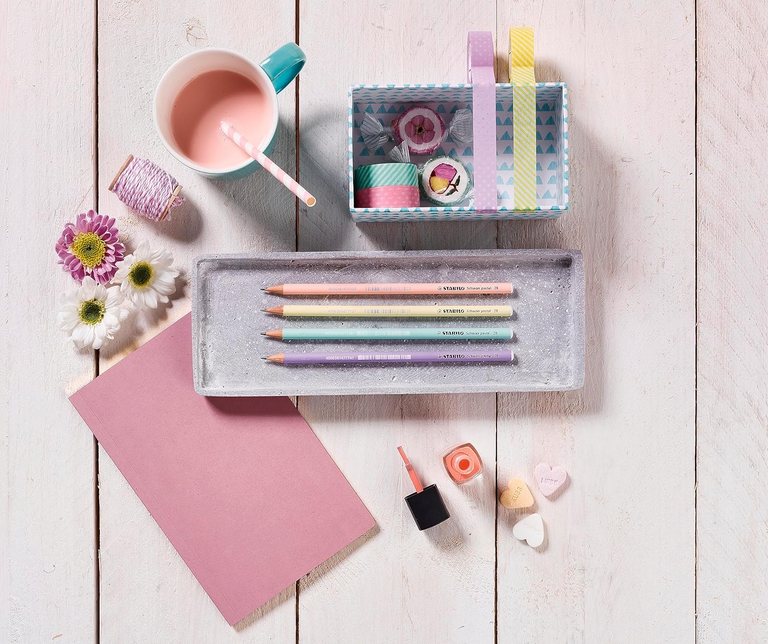 STABILO - Grafietpotlood met gum - Swano - HB - Pastel set met 4 stuks