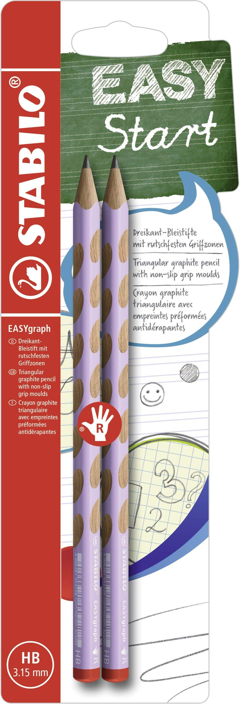 STABILO - Ergonomisch grafietpotlood voor rechtshandgen - EASYgraph Pastel - HB - 2 Stuks - Lila - Blister
