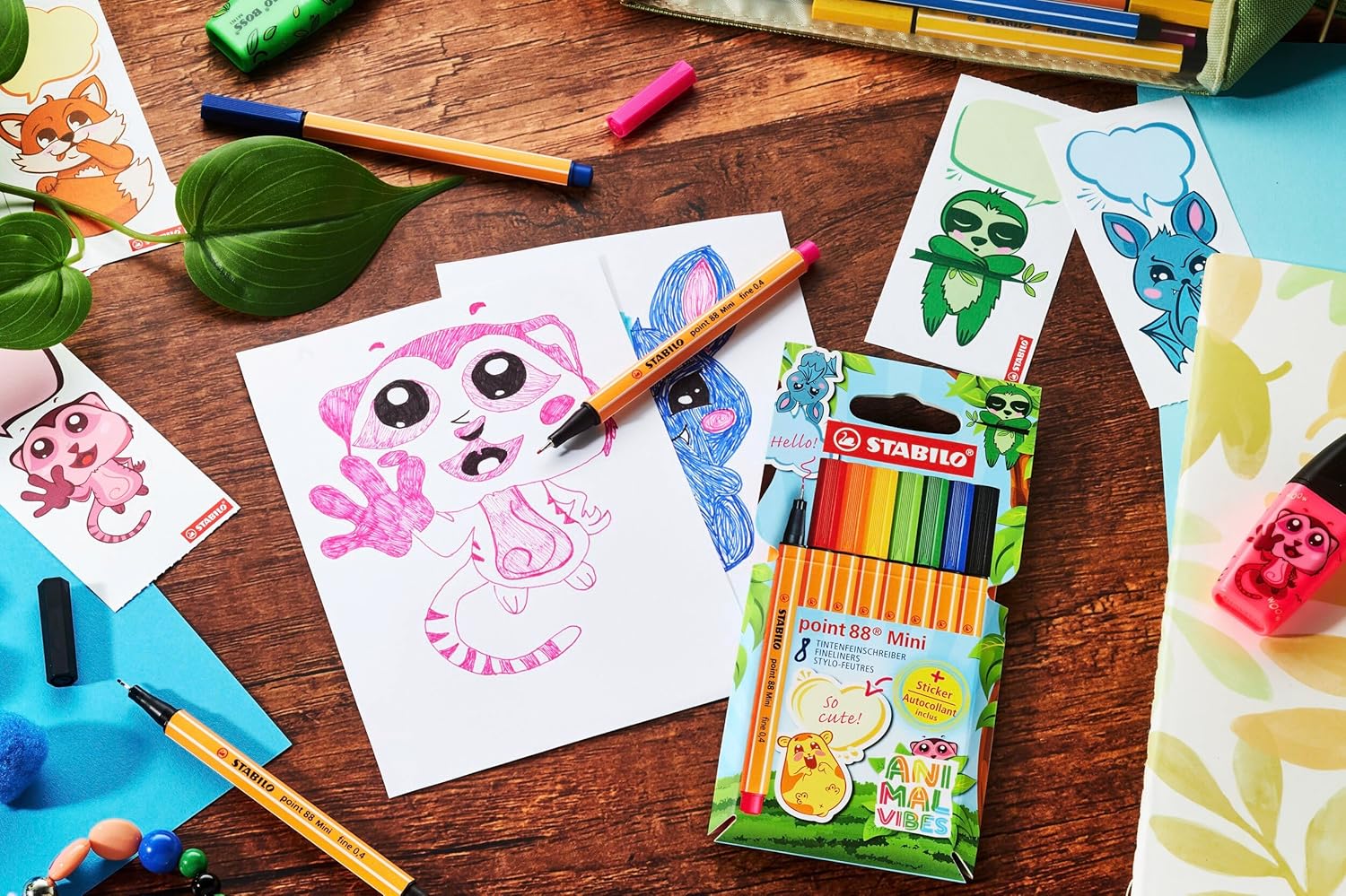 STABILO ANIMAL VIBES point 88 MINI Fineliners - 8dlg. met Sticker