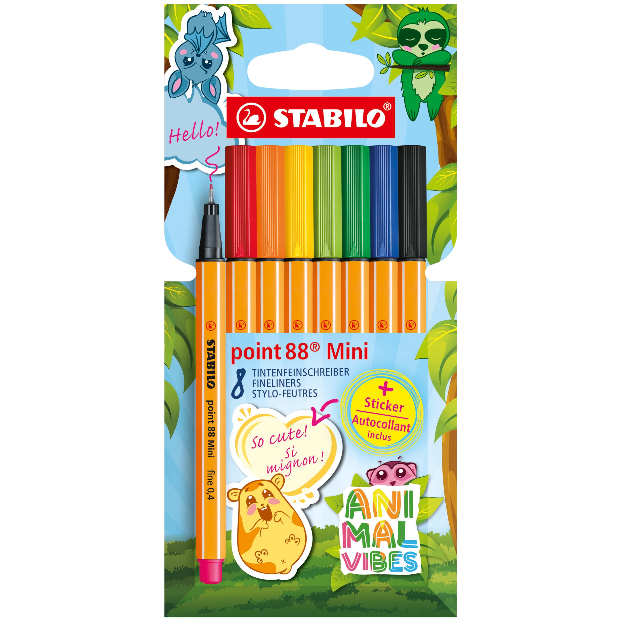 STABILO ANIMAL VIBES point 88 MINI Fineliners - 8dlg. met Sticker
