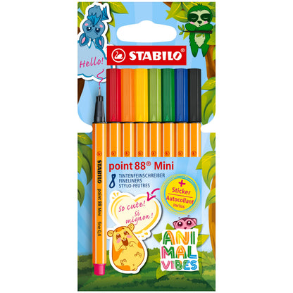 STABILO ANIMAL VIBES point 88 MINI Fineliners - 8dlg. met Sticker