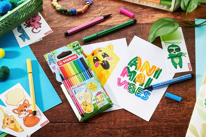 STABILO - Premium Viltstift - Pen 68 MINI - Animal Vibes - Etui met 8 kleuren