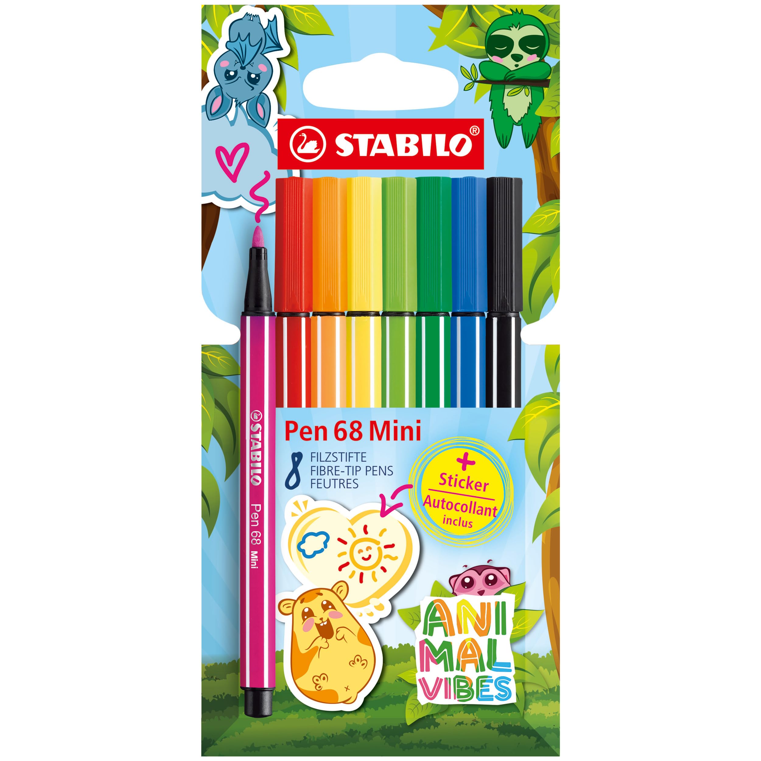 STABILO - Premium Viltstift - Pen 68 MINI - Animal Vibes - Etui met 8 kleuren