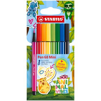 STABILO - Premium Viltstift - Pen 68 MINI - Animal Vibes - Etui met 8 kleuren