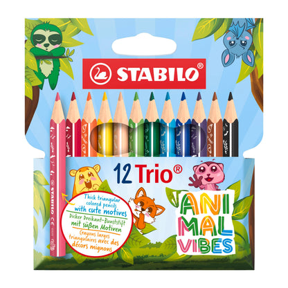 STABILO - Driekanttige kleurpotloden - Trio Thick Short - Animal Vibes - Etui met 12 kleuren