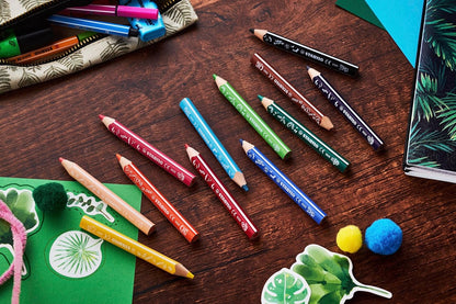 STABILO - Driekanttige kleurpotloden - Trio Thick Short - Animal Vibes - Etui met 12 kleuren