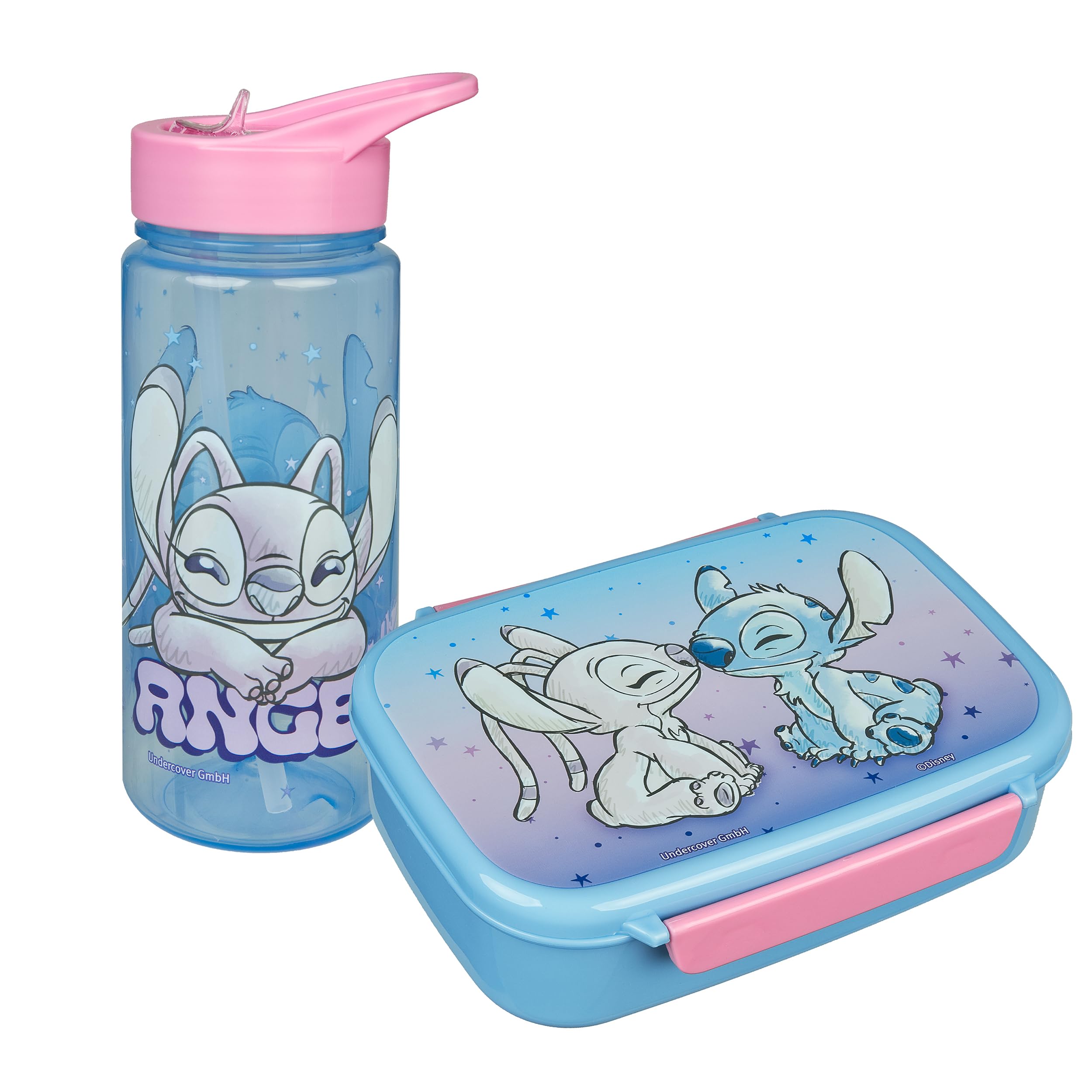 Scooli – Stitch set voor kinderen: snackbox + drinkfles, perfect voor school/kleuterschool, vanaf 4 jaar, licht en veilig kunststof