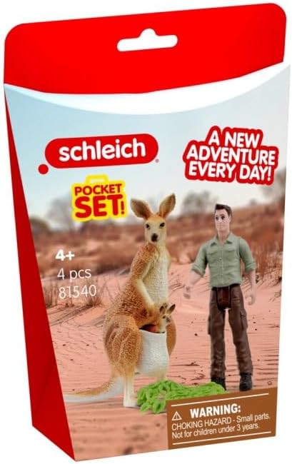 Schleich® 81540 Kangoeroetour met Ranger Pocket Set | 4-delige set, vanaf 3 jaar, Rangerfiguur, kangoeroe met Joey, natuurbeschermingsspeelset