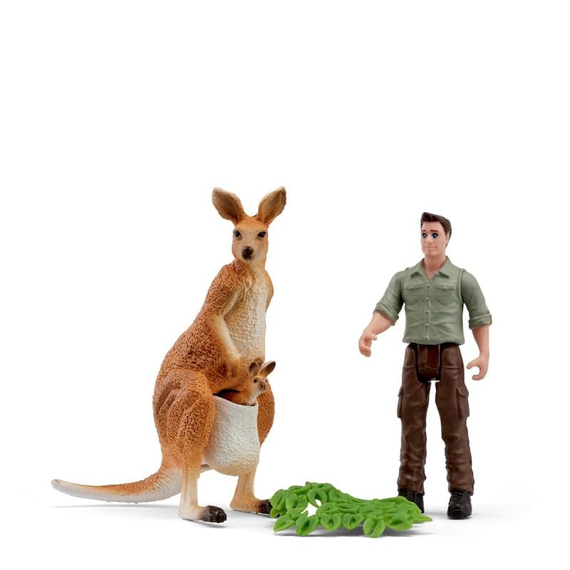 Schleich® 81540 Kangoeroetour met Ranger Pocket Set | 4-delige set, vanaf 3 jaar, Rangerfiguur, kangoeroe met Joey, natuurbeschermingsspeelset