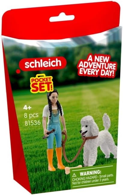 Schleich® Wandeling in Park Pocket Set met poedel 81536 | 8-delige set, vanaf 5 jaar, witte poedel, rollenspelfiguren, met accessoires