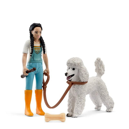 Schleich® Wandeling in Park Pocket Set met poedel 81536 | 8-delige set, vanaf 5 jaar, witte poedel, rollenspelfiguren, met accessoires