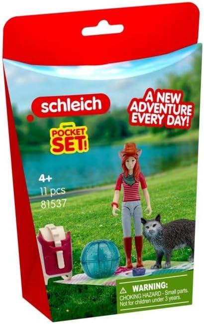 Schleich® 81537 Picknick-speelset met figuur en kat | 11-delige set, vanaf 3 jaar, Maine-Coon-kat, creatief rollenspel, zakset