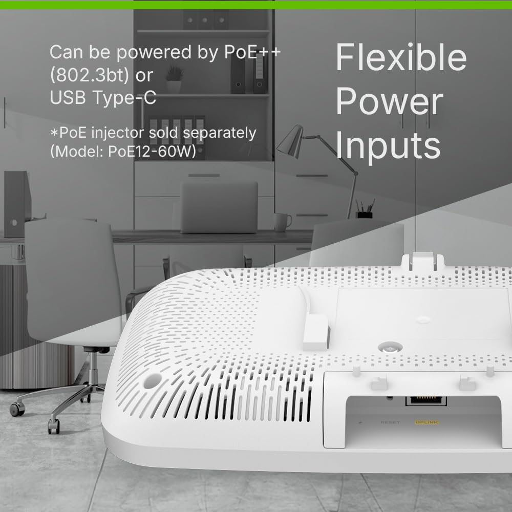 Zyxel BE15000 WiFi 7 Wireless Access Point | 10GbE Multi-Gig Uplink | 8-Stream, Triple-Radio, MLO, RF Filter | PoE++ or USB C Power Input (Not Included) | Nebula App, Cloud or Standalone