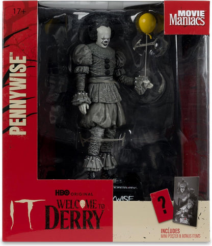 McFarlane Es Welcome to Derry Movie Maniacs Figur Pennywise (Black & White) 16 cm