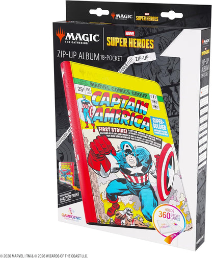 Gamegenic | Magic: The Gathering | Marvel Super Heroes Zip-Up Album 18-Pocket - Captain America/Black Panther | Trading Card Game Accessory |Ages 13+