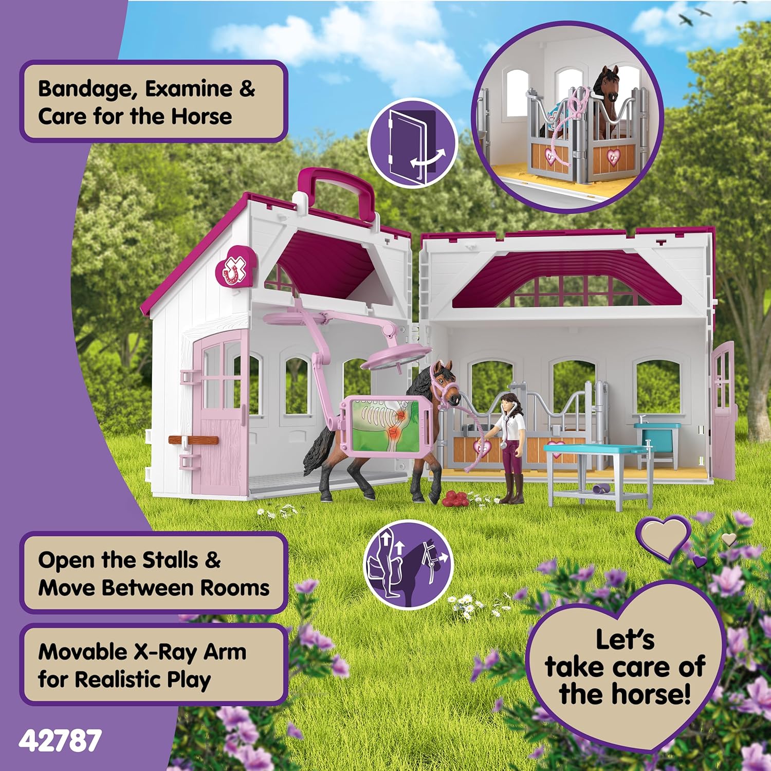 schleich HORSE CLUB | Paardenkliniek “Helende Hoefjes” 42787 | Set met paardenbox, dierenarts, röntgenapparaat & accessoires | Speelgoed & cadeau vanaf 4 jaar | 64 onderdelen