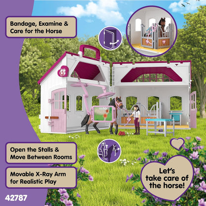 schleich HORSE CLUB | Paardenkliniek “Helende Hoefjes” 42787 | Set met paardenbox, dierenarts, röntgenapparaat & accessoires | Speelgoed & cadeau vanaf 4 jaar | 64 onderdelen