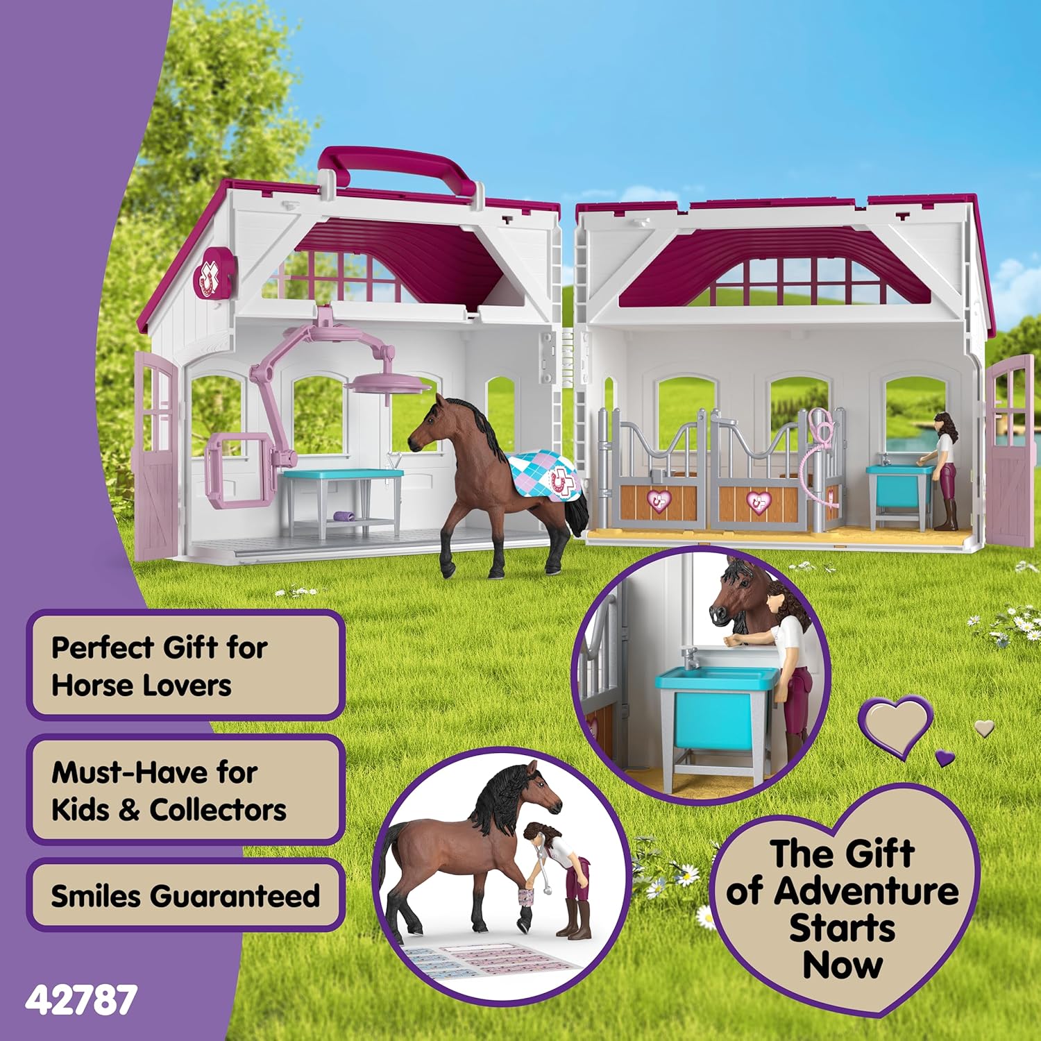 schleich HORSE CLUB | Paardenkliniek “Helende Hoefjes” 42787 | Set met paardenbox, dierenarts, röntgenapparaat & accessoires | Speelgoed & cadeau vanaf 4 jaar | 64 onderdelen