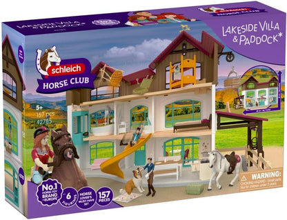 Schleich Horse Club | Lakeside Villa & Paddock 42785 | Reiterhof Spielset mit Villa, 2 Pferden, 3 Figuren und Hund | Aufzug, Rutsche, Schaukel & Zubehör | Spielzeug für Kinder ab 5 Jahren | 157 Teile