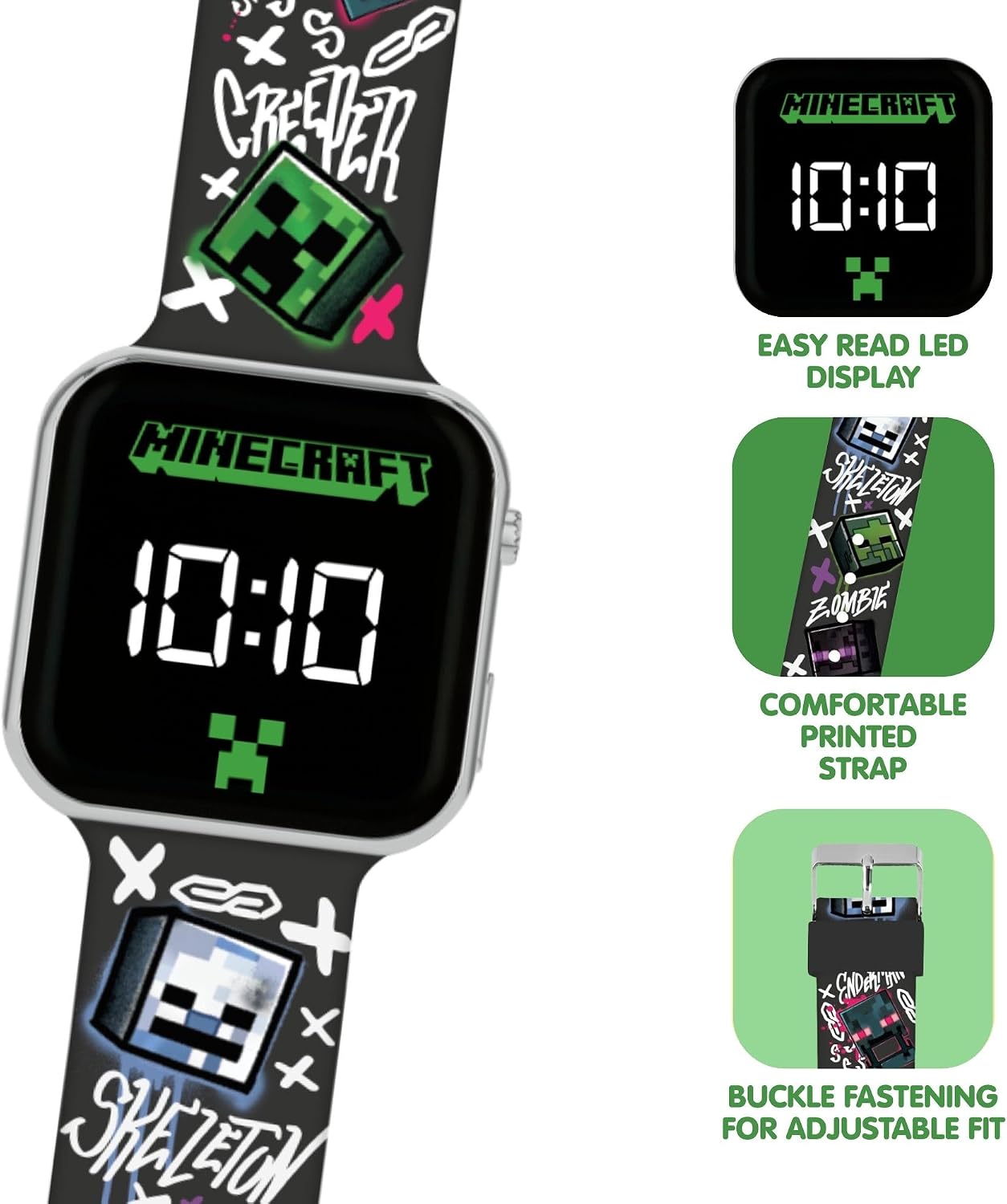 Accutime Minecraft LED Display Watch with Silicone Enemies Character Strap for Kids
