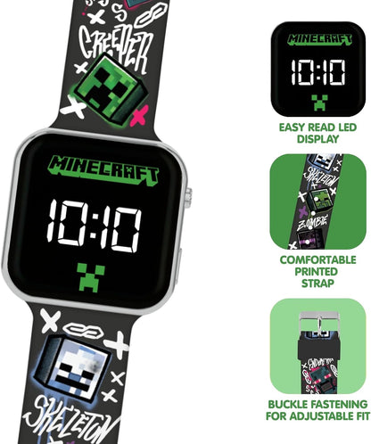 Accutime Minecraft LED Display Watch with Silicone Enemies Character Strap for Kids