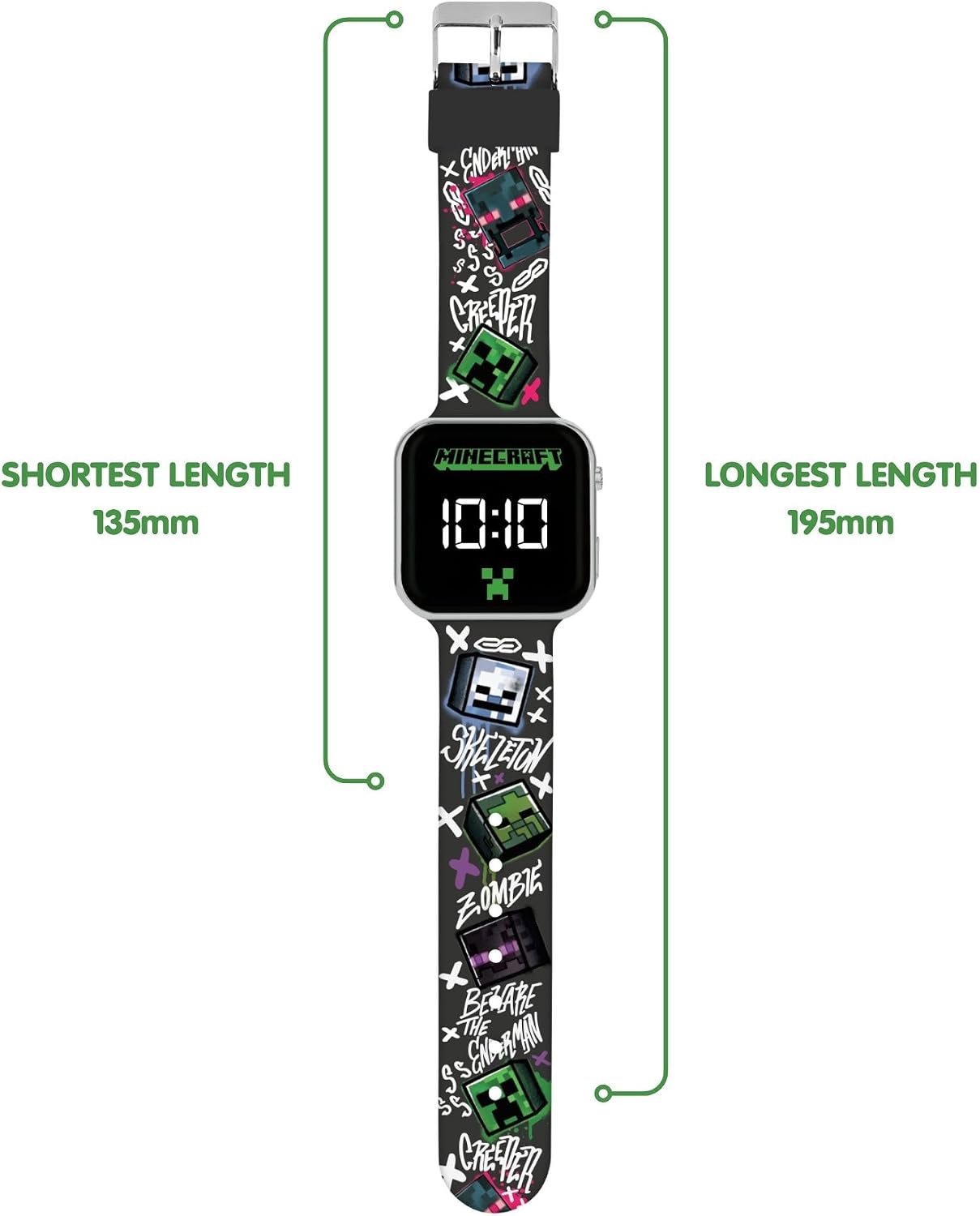 Accutime Minecraft LED Display Watch with Silicone Enemies Character Strap for Kids