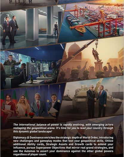World Order: Diplomacy & Dominance - Board Game Expansion, New Challenges, Strategic Paths & Modes, Double-Layered Automa Board, Ages 14+, 1-4 Players