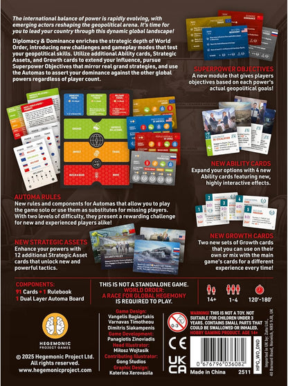 World Order: Diplomacy & Dominance - Board Game Expansion, New Challenges, Strategic Paths & Modes, Double-Layered Automa Board, Ages 14+, 1-4 Players