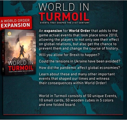 Hegemonic | World Order: World in Turmoil | Board Game Expansion, 60 Modern Event Cards | 2-4 Players | 120-180 Minutes