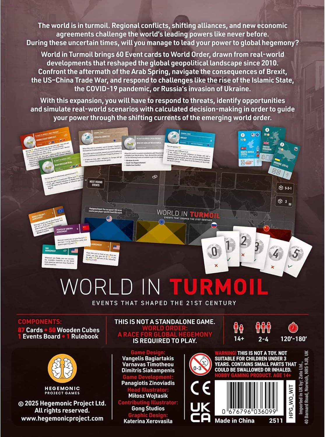 Hegemonic | World Order: World in Turmoil | Board Game Expansion, 60 Modern Event Cards | 2-4 Players | 120-180 Minutes