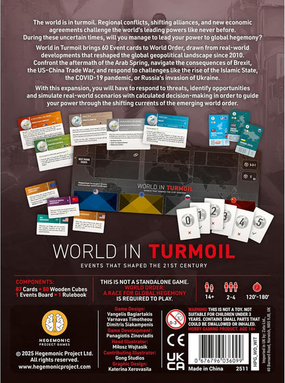 Hegemonic | World Order: World in Turmoil | Board Game Expansion, 60 Modern Event Cards | 2-4 Players | 120-180 Minutes