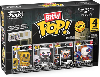 Funko Pop! Bitty 4pk: Five Nights at Freddy's - Withered Golden Freddy, Marionette, Lolbit, & Sun/Moon - 1 in 6 Chance for Eclipse - 0.9 Inch (2.2 Cm) Collectable - Stackable Display Shelf Included