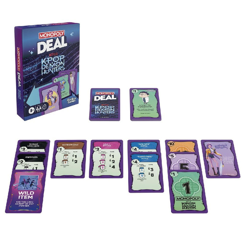 Monopoly Deal: KPop Demon Hunters-kaartspel | Gezinsspellen voor kinderen, tieners en volwassenen | 2-5 spelers | 15 min. | Leeftijd 8+