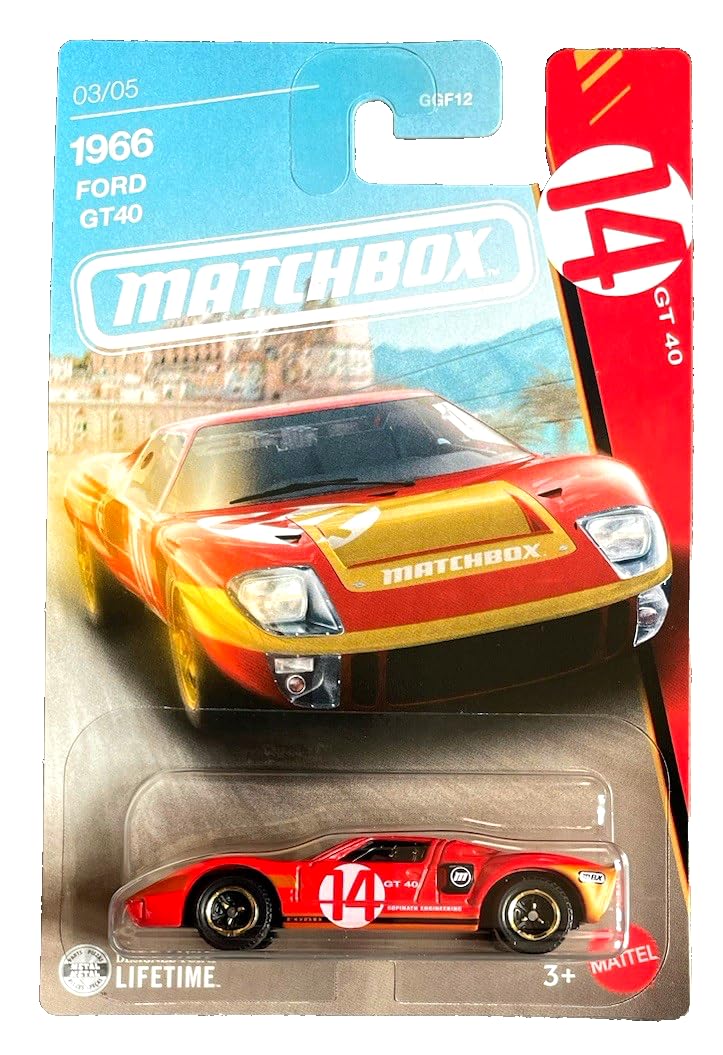 Matchbox - 1966 Ford GT40-3/5 Super Cars Series 2026-1:64 Model Car Children's Toy - Licensed Model Vehicle in Red Design - Le Mans USA - Mattel JJR52