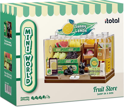 I-TOTAL® - Shop in a Box Creatieve 3D-miniatuurset Bouw en verzamel winkels in pastelstijl, model met decoratieve details (53 stuks), cadeau-idee (Fruit Store