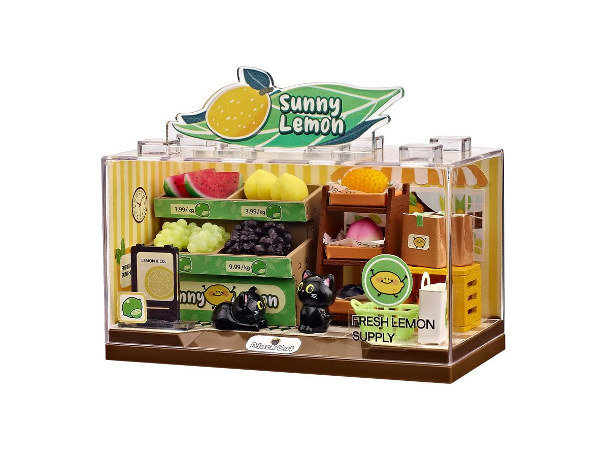 I-TOTAL® - Shop in a Box Creatieve 3D-miniatuurset Bouw en verzamel winkels in pastelstijl, model met decoratieve details (53 stuks), cadeau-idee (Fruit Store