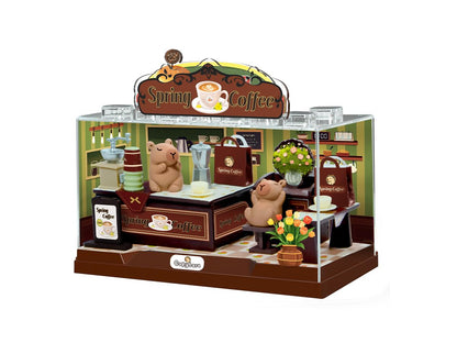 I-TOTAL® - Shop in a Box Creatieve 3D-miniatuurkit Bouw en verzamel winkels in pastelstijl, model met decoratieve details (41 stuks) cadeau-idee (SPRING KOFFEE