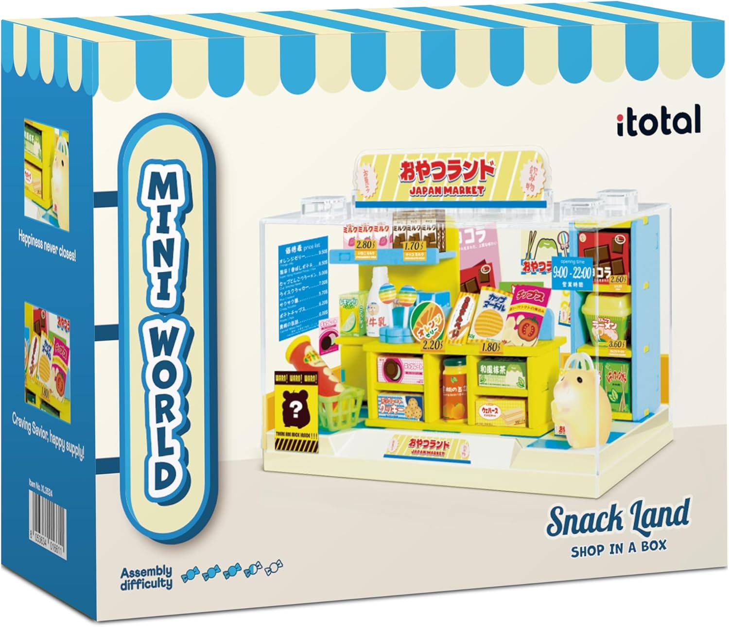 I-TOTAL® - Shop in een doos creatieve kit DIY miniatuur 3D bouw en verzamel winkels in pastelstijl, model met decoratieve details (53 stuks) cadeau-idee (SNACK LAND