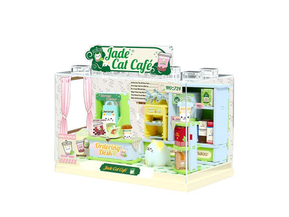 I-TOTAL® - Shop in a Box creatieve kit DIY miniatuur 3D bouw en verzamel winkels in pastelstijl, model met decoratieve details (72 stuks) cadeau-idee (JADE Cat CAFE