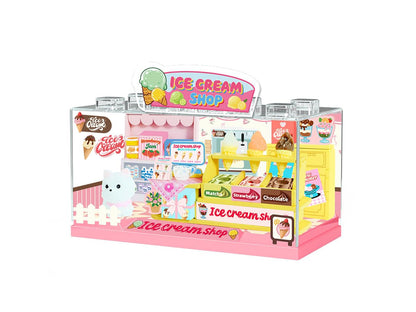 I-TOTAL® - Shop in a Box creatieve kit DIY miniatuur 3D bouw en verzamel winkels in pastelstijl, model met decoratieve details (54 stuks) cadeau-idee (ICE CREAM SHOP
