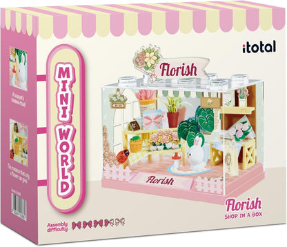I-TOTAL® - Shop in een doos creatieve kit DIY miniatuur 3D bouw en verzamel winkels in pastelstijl, model met decoratieve details (54 stuks) cadeau-idee (FLORISH