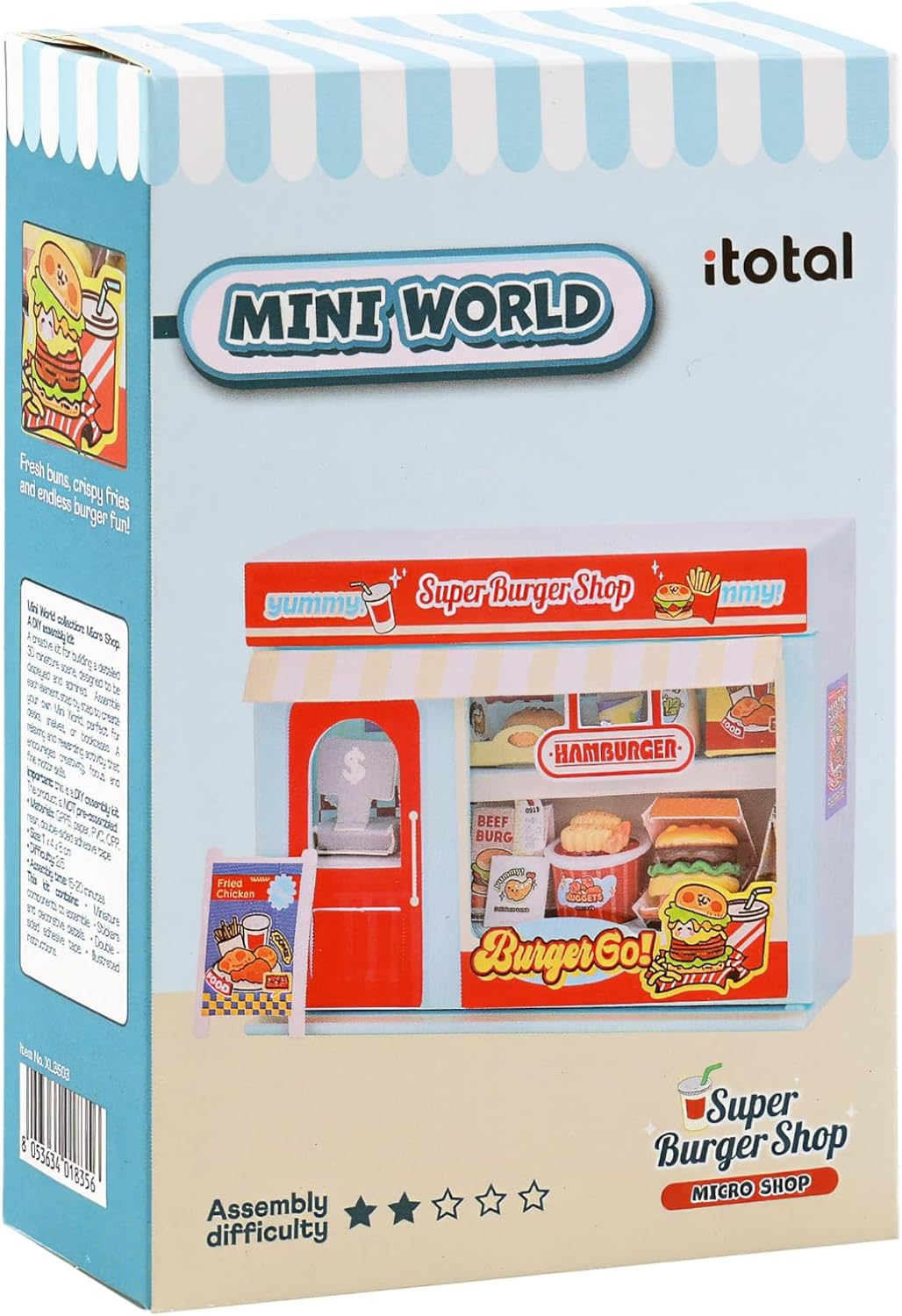I-TOTAL ® Micro Shop - Creatieve set om zelf te maken, 3D-miniatuur om te bouwen (33 stuks), Nookbook Micro Shop Pastel, verzamelstuk, 11 x 4 x 8 cm, +6 jaar (Super Burger Shop