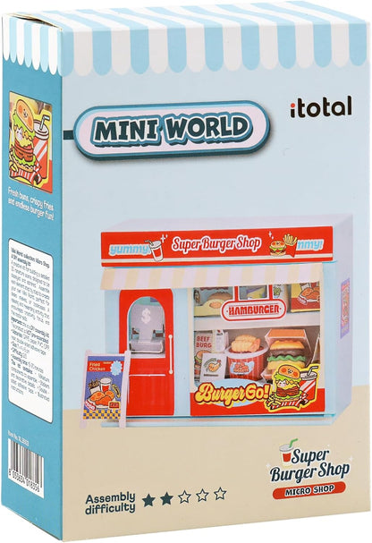 I-TOTAL ® Micro Shop - Creatieve set om zelf te maken, 3D-miniatuur om te bouwen (33 stuks), Nookbook Micro Shop Pastel, verzamelstuk, 11 x 4 x 8 cm, +6 jaar (Super Burger Shop