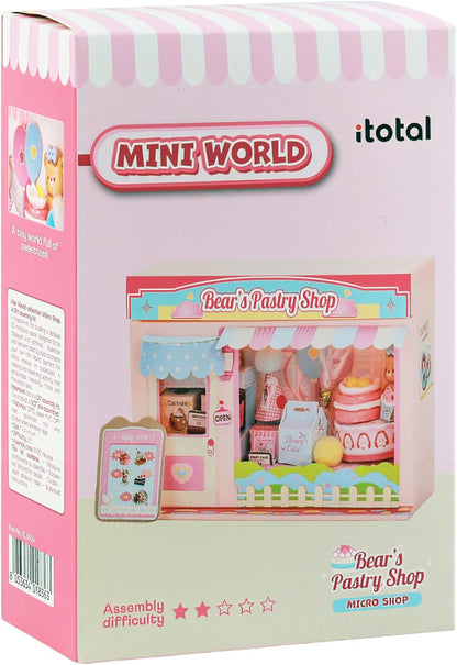 I-TOTAL ® Micro Shop - Creatieve set om zelf te maken, 3D-miniatuur om te bouwen (33 stuks), Nookbook Micro Shop Pastel, verzamelstuk, 11 x 4 x 8 cm, +6 jaar (BEARS PASTRY SHOP
