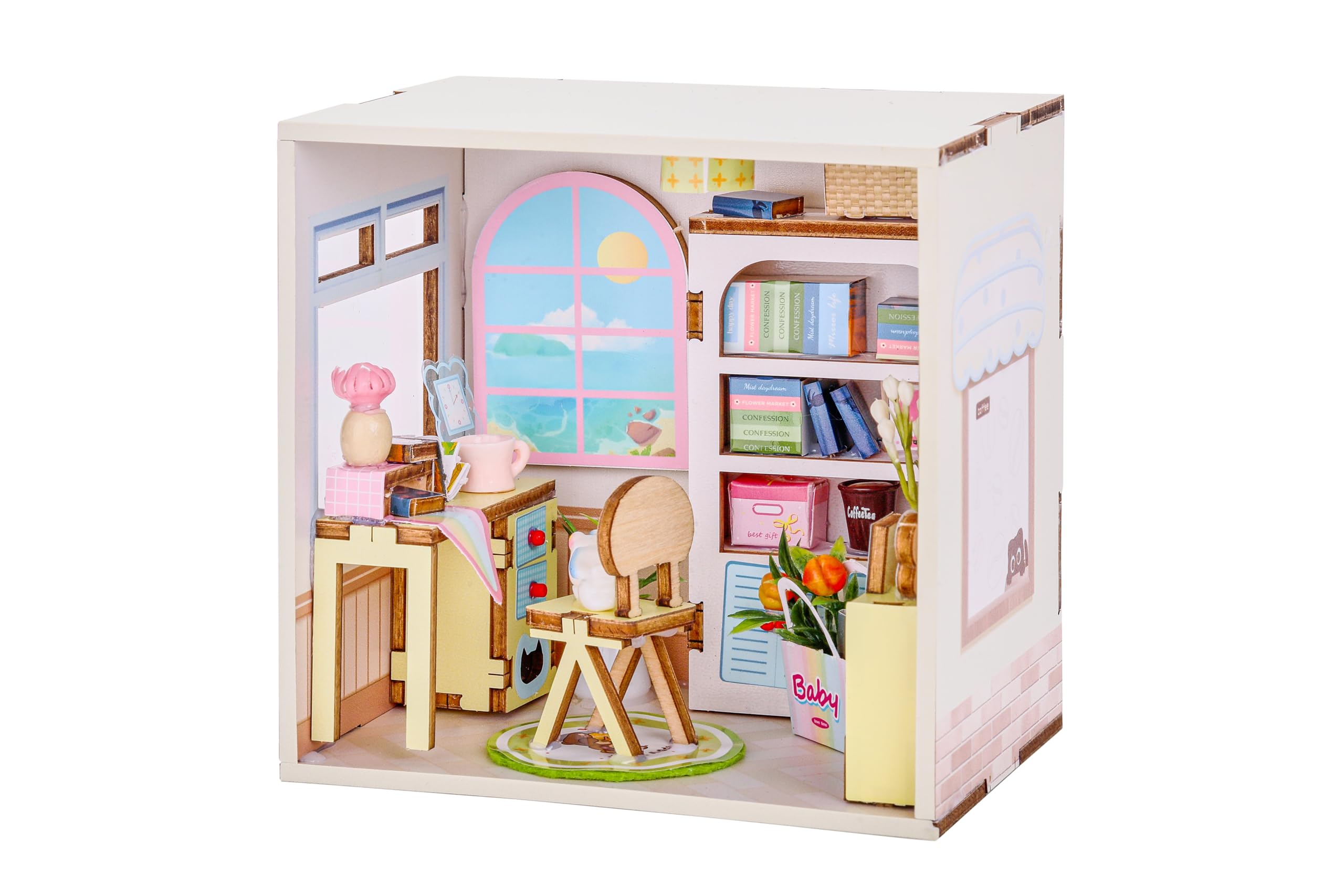 I-TOTAL ® - Mini House DIY 3D-bouwpakket, miniatuur huis om te bouwen (97 stuks), creatief Nook Book, Dreamrooms pastel, decoratie voor bureau en boekenkast, cadeau-idee (RELAXING TIME