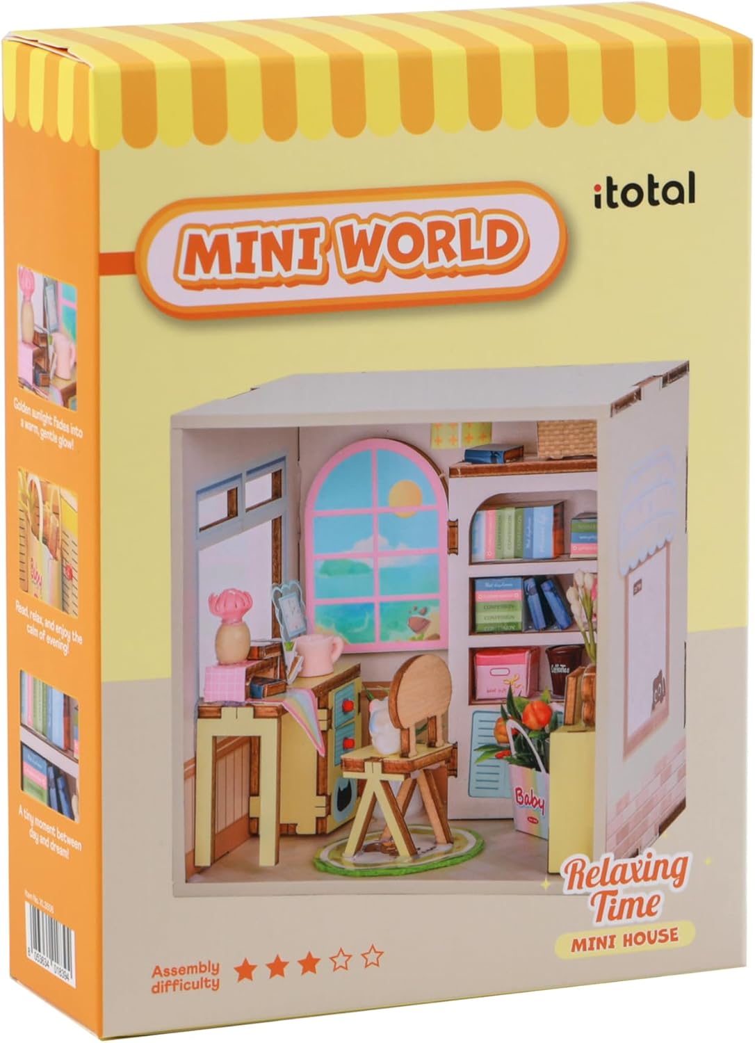 I-TOTAL ® - Mini House DIY 3D-bouwpakket, miniatuur huis om te bouwen (97 stuks), creatief Nook Book, Dreamrooms pastel, decoratie voor bureau en boekenkast, cadeau-idee (RELAXING TIME