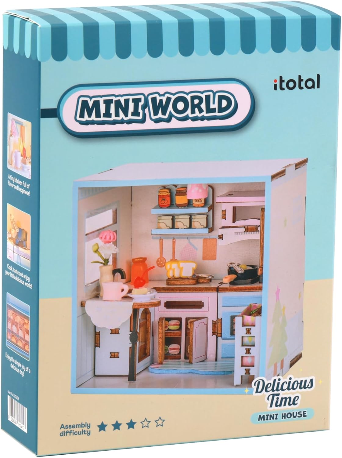 I-TOTAL ® - Mini House DIY 3D-bouwpakket, miniatuur huis om te bouwen (90 stuks), creatief Nook Book, Dreamrooms pastel, decoratie voor bureau en boekenkast, cadeau-idee (Delicious Time