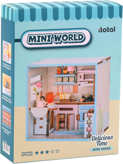 I-TOTAL ® - Mini House DIY 3D-bouwpakket, miniatuur huis om te bouwen (90 stuks), creatief Nook Book, Dreamrooms pastel, decoratie voor bureau en boekenkast, cadeau-idee (Delicious Time